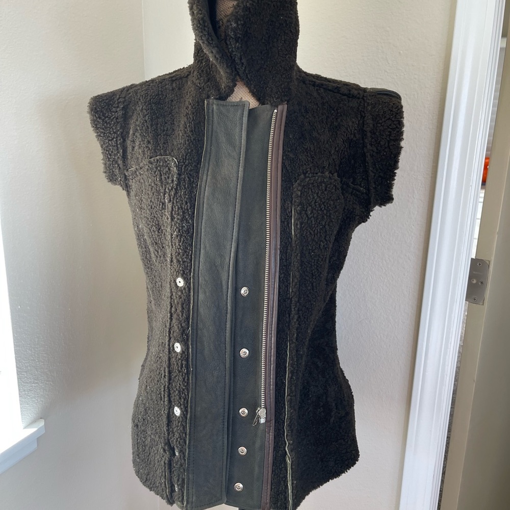 Derek Lam motorcycle biker zip-up vest. Brown. 100% Pelle Di Angelo lambskin. 4 - Picture 8 of 11